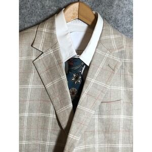 PA Collection Blazer Mens 54 Tan Linen Windowpane 2 Button Notch Lapel 8128-1